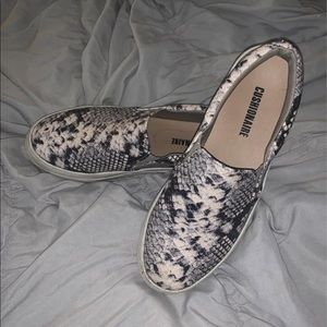 Faux snakeskin slip on shoes